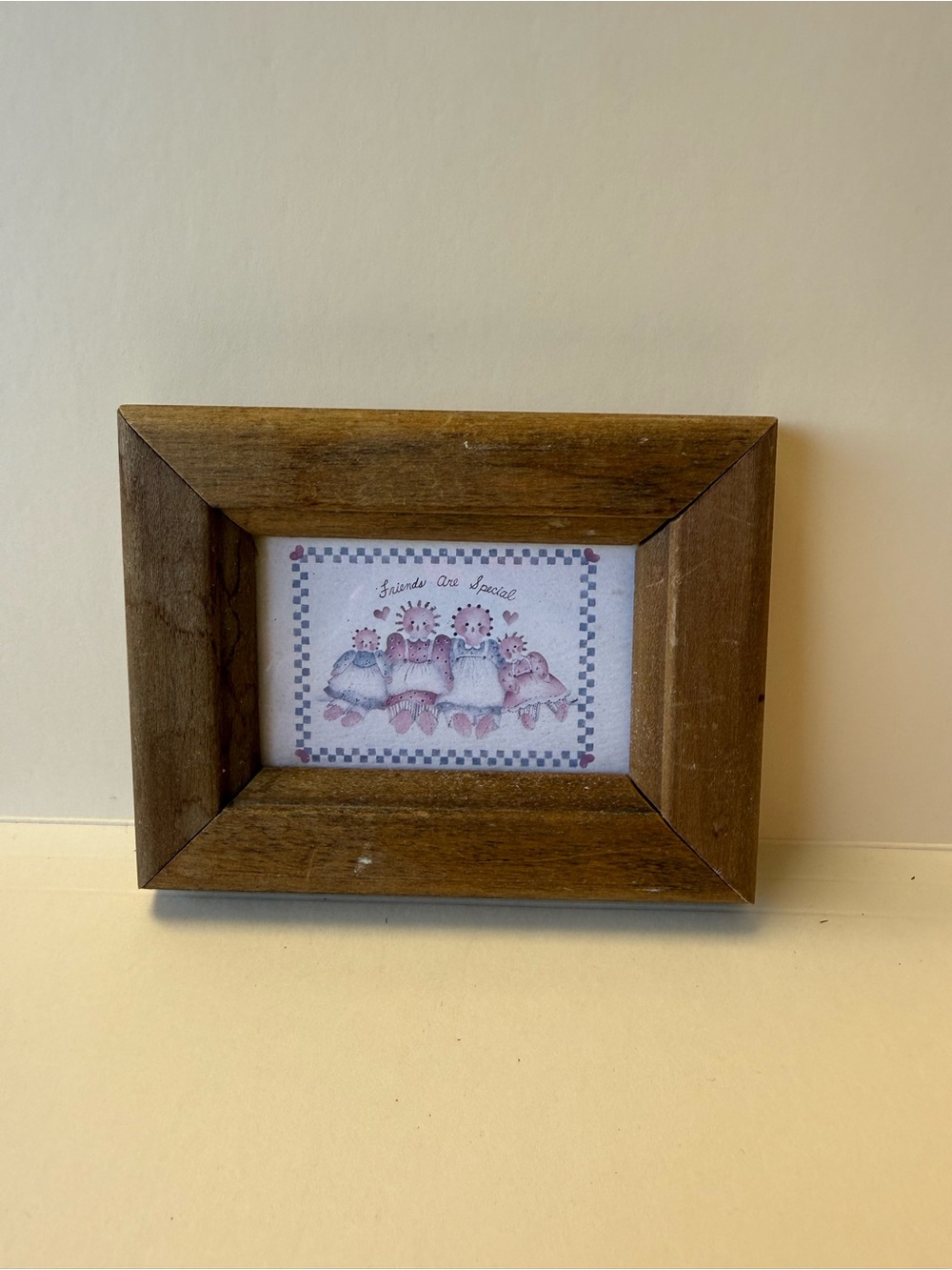Vintage Mini “Friends Are Special” Wooden Rustic Picture in Brown Frame.